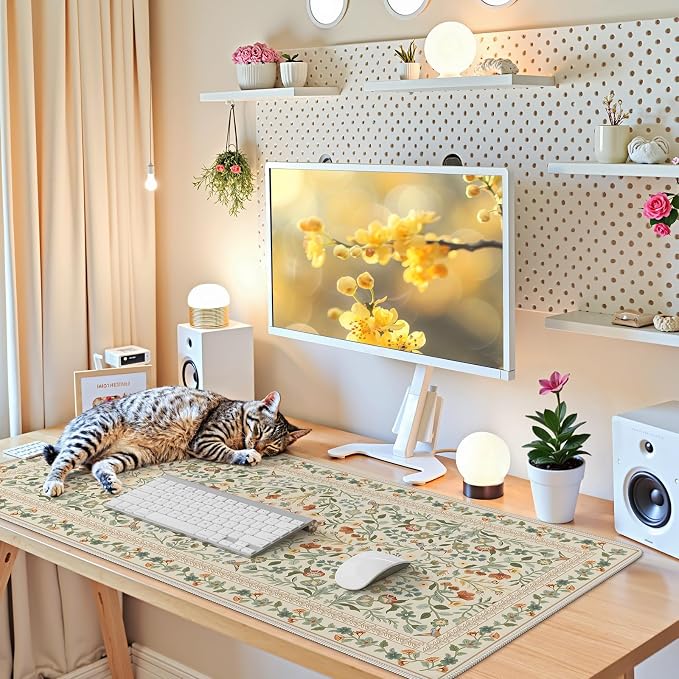 iCasso Desk Mat for Keyboard and Mouse, Large Mouse Pad, 35.4x15.7in,Beige | Back to School Desk Pad Mat, Anti-Slip Big Mousepad with Stitched Edges for Computer Desktop,Smooth Water-Resistant - Image 6