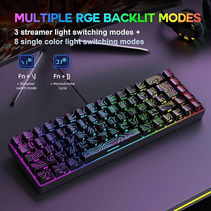 Snpurdiri 65% Wired Small Gaming Keyboard RGB 68-Key (Black) | Mini Gaming Keyboard Backlit Ultra-Compact , for PC/Mac Gamer, Typist, Travel, Easy to Carry on Business Trip - Image 4