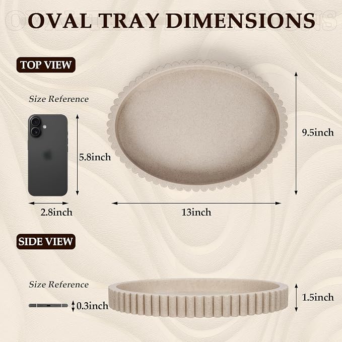 Oval Tray for Coffee Table Decor, 13" Resin Coffee Table Trays, Table Centerpieces Decorative Tray for Home Decor, Modern Decorative Centerpiece Trays, Beige Resin - Image 3