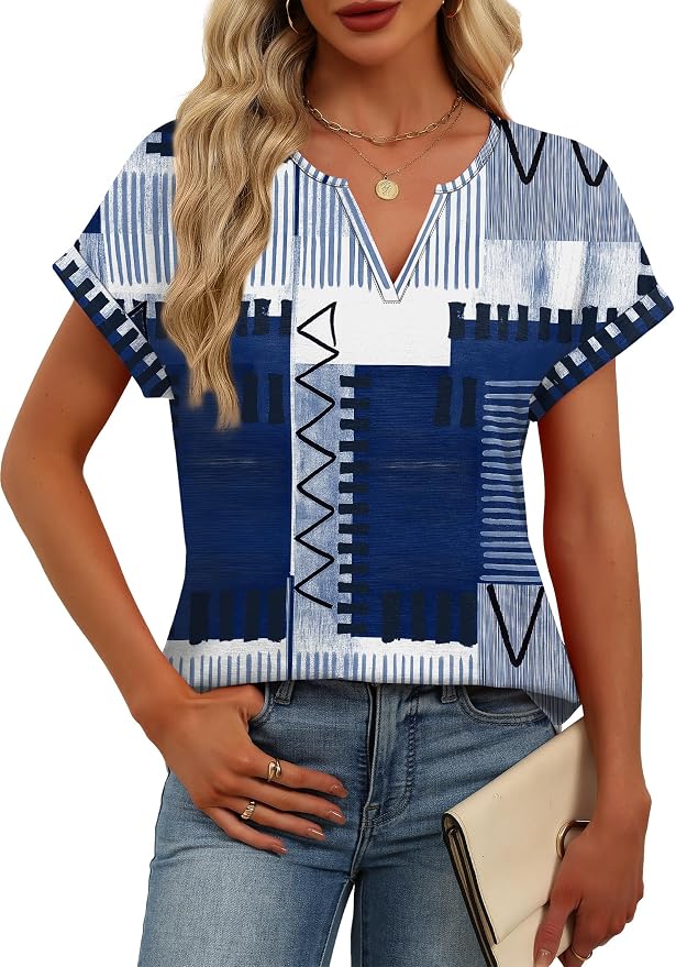 Womens Tops Dressy Casual V Neck Rolled Sleeve T Shirts Fashion Clothing Business Casual Outfits Beach Vacation Clothes - Image 4