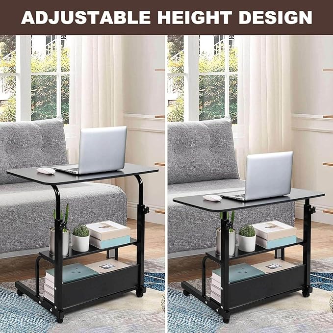 Adjustable Height Mobile Computer Desk for Small Space Rolling Writing with Wheels Corner Home Office Study Portable Bedrooms Work Desk Standing Desk Sizes 31.5X15.7 Inches Black C - Image 3