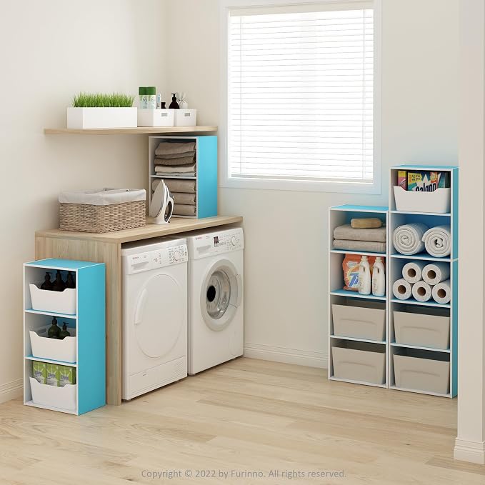 Furinno Luder Bookcase / Book / Storage, 4-Tier, Light Blue/White - Image 2