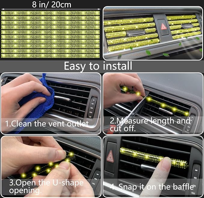 NBTEPEM 27 PCs Yellow Bling Car Accessories Set for Women, Steering Wheel Covers Universal Fit 15 Inch, Bling License Plate Frame, Bling Phone Holder, Bling Car Coasters (Yellow Diamond) - Image 7