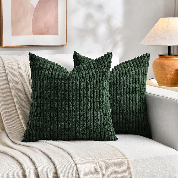 Fancy Homi Set of 4 Green Spring Decorative Throw Pillow Covers 12x12 Inch for Couch Bed Chair, Aesthetic Rustic Boho Room Decor, Soft Fuzzy Double Sided Thick Corduroy Textured Cushion Case 30cm - Image 5