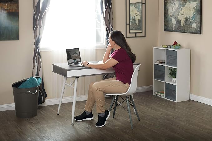 Calico Designs 51252 Alcove Modern Large Split Drawer in White/Cement Gray Desk with Storage - Image 15