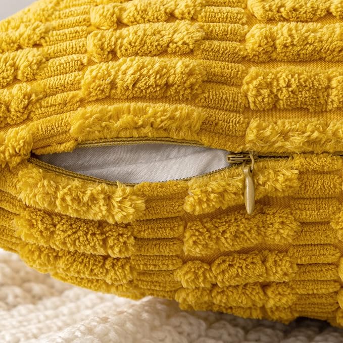 MIULEE Pack of 2 Corduroy Decorative Throw Pillow Covers 16x16 Inch Soft Boho Striped Pillow Covers Modern Farmhouse Home Decor for Summer Sofa Living Room Couch Bed Mustard Yellow - Image 3