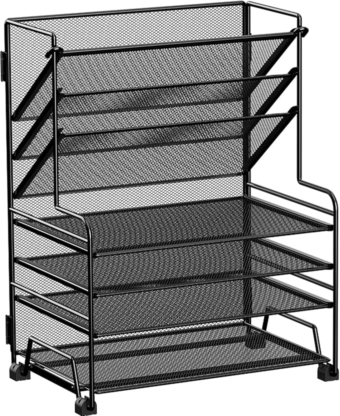 MINDEPOT 4-Tier Paper Organizer + 3-Pocket File Holder + Drawer + Pen Holders, Desktop File Organizers Paper Tray for Office Supplies School Classroom Organization (Black, No Drawer & Pen Holder) by MINDEPOT