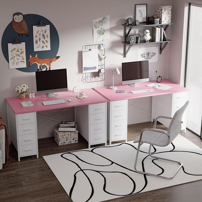 Pamray 47 Inch Computer Desk with 8 Fabric Drawers for Home Office Work | Ample Storage, Space-Saving, Suitable for Home Office Bedrooms Dorm Living Rooms for Study, Writing, Work - Image 4