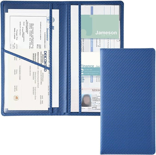 JUSTTOP 1Pack Car Registration and Insurance Holder,Car Document Holder for Cards License with Magnetic Shut,Vehicle Glove Box Car Organizer for Documents, Cards, License(Carbon Fiber Blue) by JUSTTOP