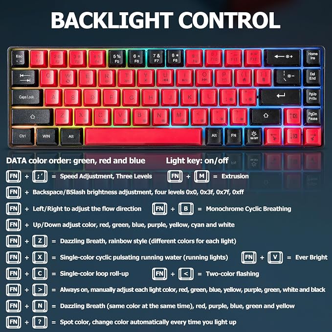Wired Portable 60% Mechanical Feeling Gaming Keyboard,RGB LED Backlit Compact 68 Keys Mini Wired Office Keyboard for Windows Laptop PC Mac Gamer, Typist, Travel on Business Trip- Red and Black - Image 8