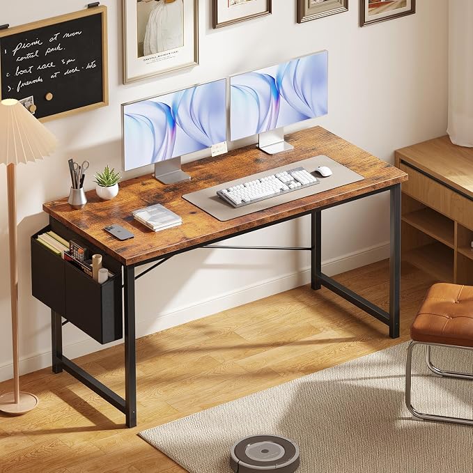 OLIXIS Computer Desk, 55 Inch Gaming Desks for Home Office Small Spaces | Writing Study Craft Work Table, Computer Workstation for Bedroom with Storage Bag, Rustic Brown - Image 7