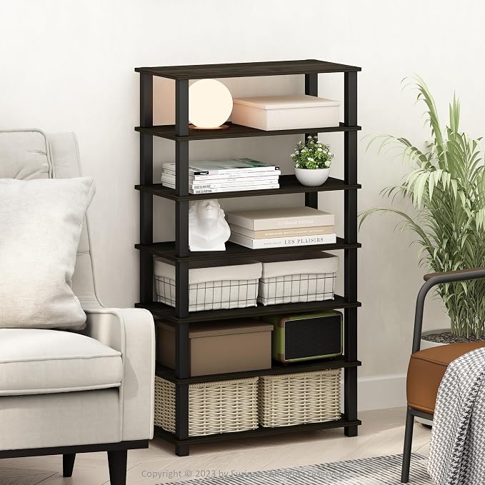 Furinno Turn-N-Tube Storage Shelves Set of 2, 4-Tier Stackable Standing Shelf, Open Corner Shelf, for Organization and Storage, Living Room, Garage, Home Office, Espresso by Furinno-FitsYourSpaceFitsYourBudget