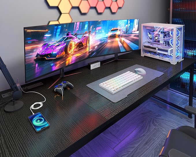 Coleshome 71 Inch Computer Desk with USB Ports, Large Office Desk, Long Study Student Writing Desk, Black | Extra-long workspace • Fits dual monitors • Stable steel frame • Spacious legroom • Home office & gaming - Image 5