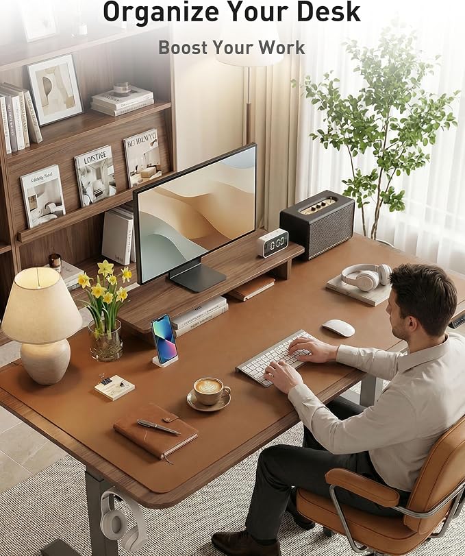 Aothia Faux Leather Desk Mat - Large Mouse Pad, Non-Slip PU Leather Blotter, Waterproof Writing Surface for Office and Home (Brown, 63" x 24") - Image 3
