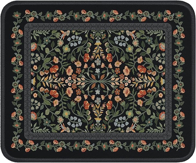 iCasso Aesthetic Small Mouse Pad, 9.5x7.9in,Home Office, Black Floral | Mini Portable Travel Mousepad, Anti-Slip and Comfortable Cloth Mouse Mat with Stitched Edges for Computer, Home by iCasso
