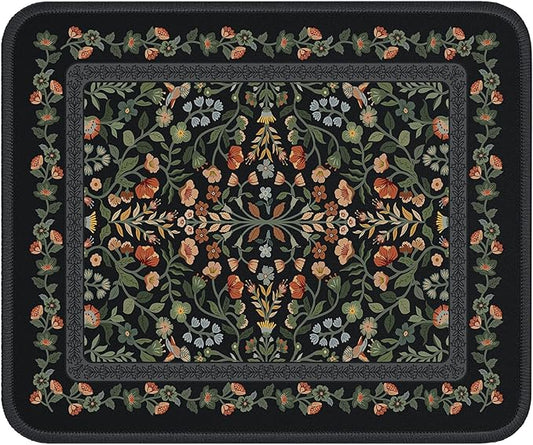 iCasso Aesthetic Small Mouse Pad, 9.5x7.9in,Home Office, Black Floral | Mini Portable Travel Mousepad, Anti-Slip and Comfortable Cloth Mouse Mat with Stitched Edges for Computer, Home by iCasso