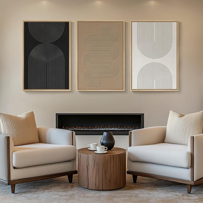 Large 3D Textured Framed Boho Neutral Abstract Wall Art, Set of 3 Modern Paintings Artwork for Walls, Black White Brown Minimalist Geometric Pictures for Living Room, Entryway, Dining Room Wall Decor - Image 8