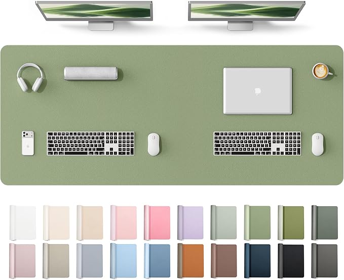 YSAGi Leather Desk Protector, Office Mat, Large Mouse Mat, Non-Slip PU Leather Blotter, Laptop Desk Mat, Waterproof Writing Pad for Office and Home(Bamboo Green, 63" x 24") by YSAGi