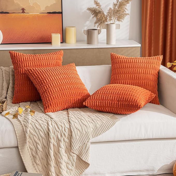 MIULEE Fall Pack of 2 Orange Corduroy Decorative Pillow Covers 18x18 Inch Soft Boho Striped Throw Pillow Covers Modern Farmhouse Home Decor for Halloween Thanksgiving Sofa Living Room Couch Bed - Image 7