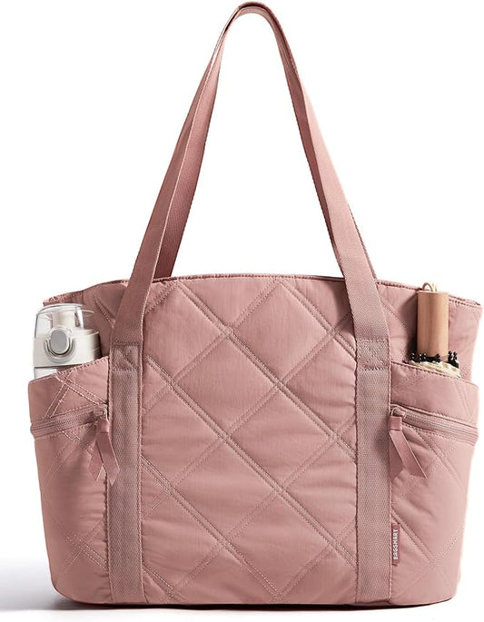 BAGSMART Crush Tote Bag for Women, 20L Puffer Work Tote with Zipper | Quilted Nurse Hospital Bag For Travel College Gym by BAGSMART