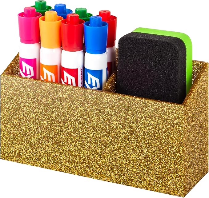 BEYGORM Magnetic Dry Erase Marker Holder for Whiteboard & Refrigerator | Non-slip Acrylic Pen Holder for Classroom, Fridge Magnet, Locker Organizer Accessories, Teacher & School Supplies(Gold) by BEYGORM