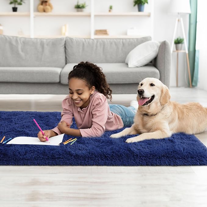 Tepook Soft Runner Rugs for Bedroom 2x6 ft with Rubber Backing, Navy Fluffy Rugs for Living Room, Shag Bedside Rug Fuzzy Plush Carpet for Room, Area Rug for Dorm Nursery Hallway Indoor Home Decor - Image 8