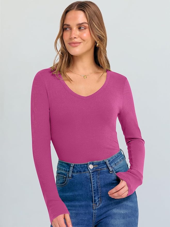 ANRABESS Long Sleeve V Neck Shirts for Women | Soft Comfy Ribbed Knit Fitted Tshirts, Casual Going Out Tops, 2026 Trendy Basic, Fall Winter Underscrub Layering Clothes - Image 7