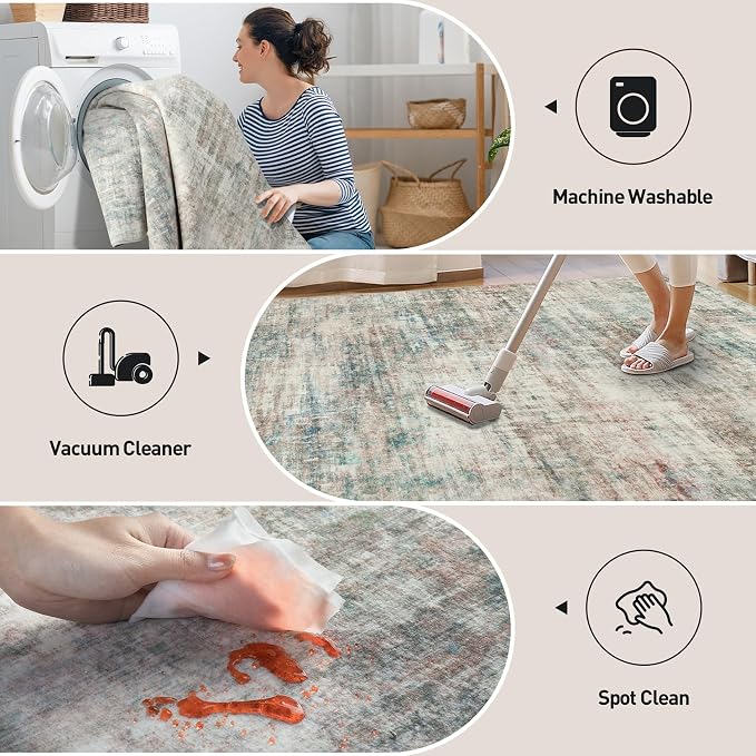 9x12 Area Rugs Washable Rug: Modern Abstract Living Room Rug Soft Anti-Skid Thin Carpet Indoor Floor Non-Shedding Carpets for Bedroom Dining Room Farmhouse Nursery Home Office Multi Color - Image 3