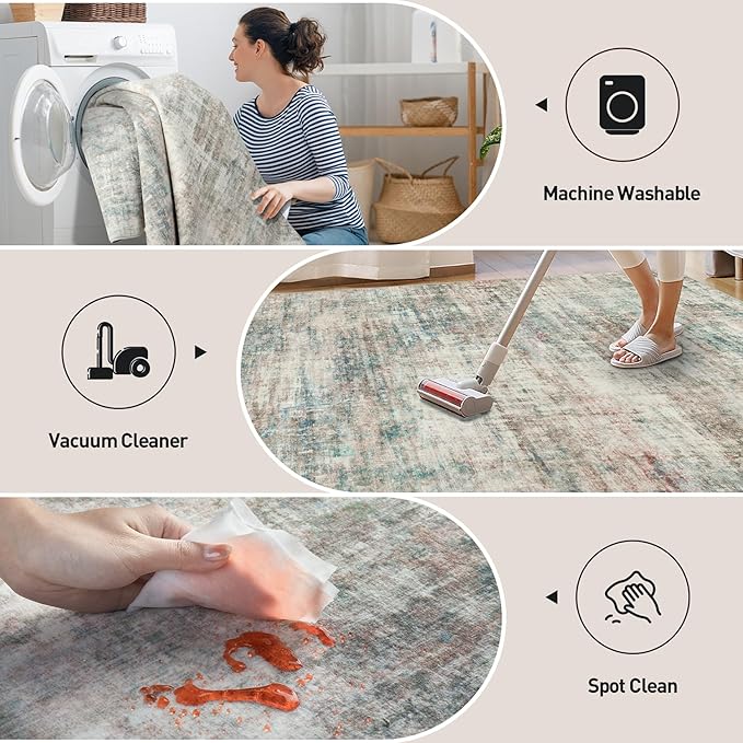2'6''x8' Runner Rugs Washable Rug: Modern Abstract Hallway Runner Rug Indoor Soft Low Pile Thin Carpet Anti-Skid Non-Shedding Carpets for Kitchen, Entryway, Laundry, Bedroom - Multi Color - Image 2