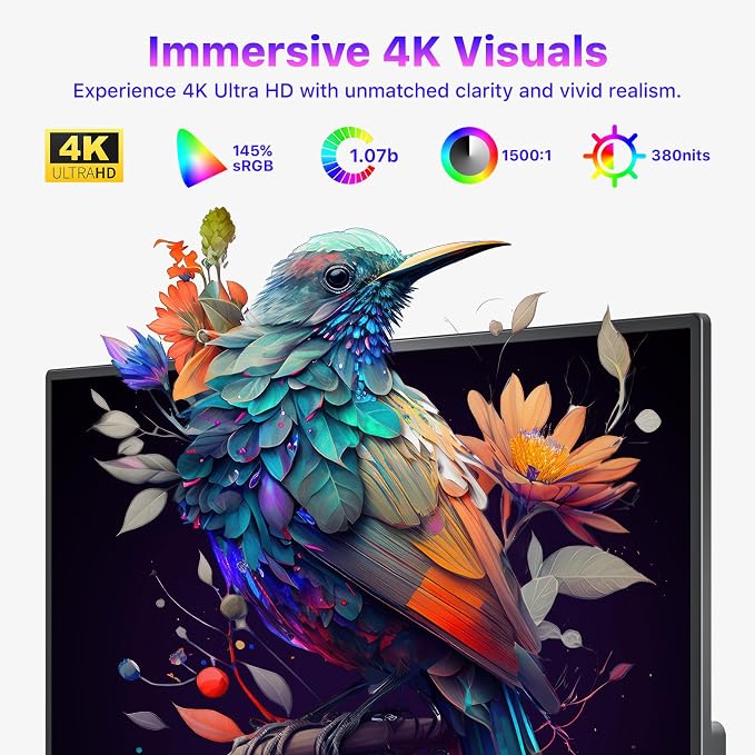 VisionOwl Portable Monitor for Laptop, IPS USB-C HDMI Travel Second Monitor for MacBook Pro Air, PC, PS5, Xbox, Portable Second Screen, Built-in Kickstand, Speakers, VESA Mountable, 15.6 Inch - Image 2
