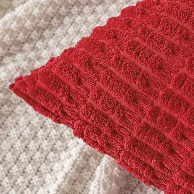 MIULEE Pack of 2 Red Corduroy Decorative Pillow Covers 18x18 Inch Soft Boho Striped Throw Pillow Covers Modern Farmhouse Home Decor for Sofa Living Room Couch Bed - Image 2