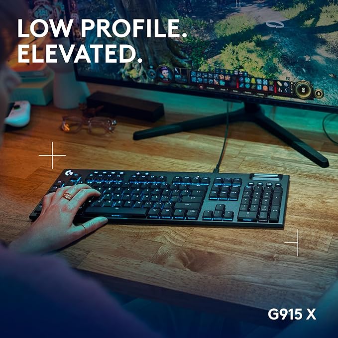 Logitech G915 X Wired Gaming Keyboard (Tactile)- Black | Low Profile, Mechanical Switches, Double-Shot PBT Keycaps, RGB lighting, Aluminum finish, PC/Mac Compatible - Image 2