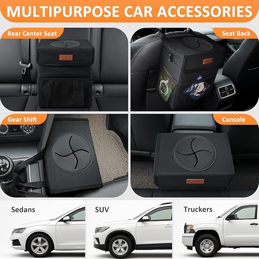 Vankor Car Trash Can Bin with Lid Hanging for Back Seat, Car Accessories for Women Men Leak Proof Automotive Garbage Cans Leakproof Vehicle Trash Can for Truck SUV Black - Image 5