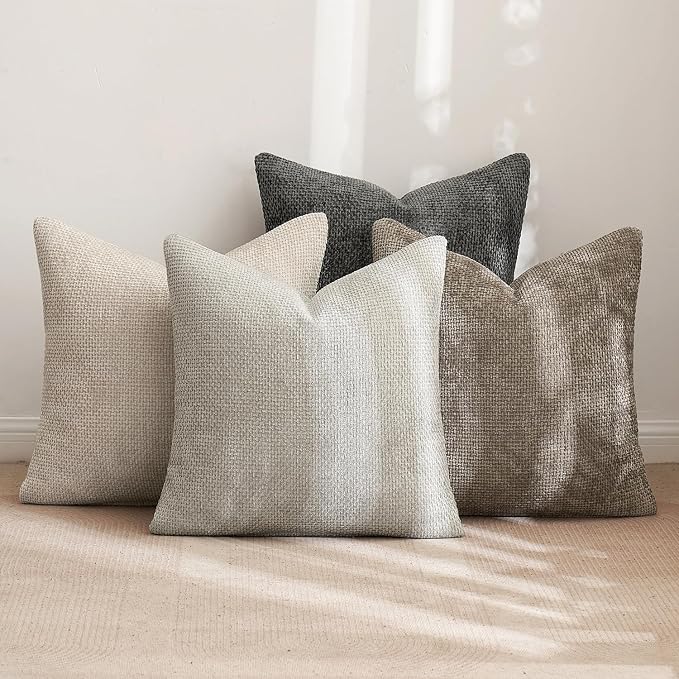 MIULEE Pack of 4 Couch Throw Pillow Covers 24x24 Inch Neutral Soft Decorative Chenille Pillow Covers Farmhouse Boho Accent Cushion Covers for Mid Century Modern Spring Decor Sofa Bedroom Living Room - Image 3