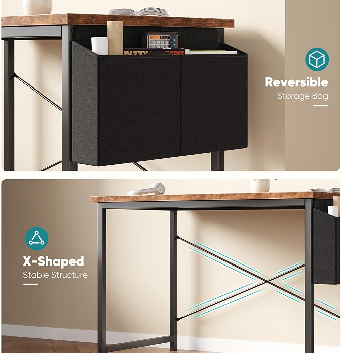 OLIXIS Computer Desk, 47 Inch Gaming Desks for Home Office Small Spaces | Writing Study Craft Work Table, Computer Workstation for Bedroom with Storage Bag, Rustic Brown - Image 8
