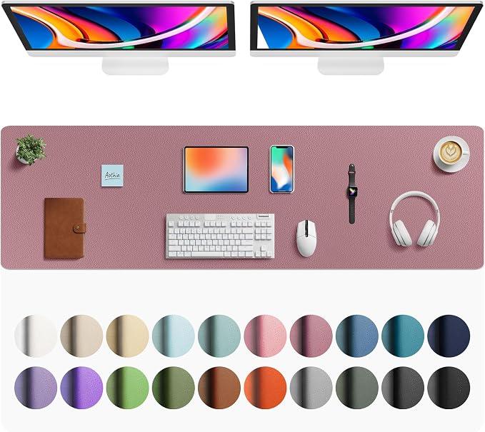 Aothia Faux Leather Desk Mat - Large Mouse Pad, Non-Slip PU Leather Blotter, Waterproof Writing Surface for Office and Home (Dark Pink, 63" x 17") by AothiaSimpleNaturalUnique