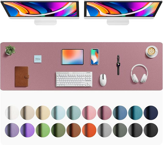 Aothia Faux Leather Desk Mat - Large Mouse Pad, Non-Slip PU Leather Blotter, Waterproof Writing Surface for Office and Home (Dark Pink, 63" x 17") by AothiaSimpleNaturalUnique