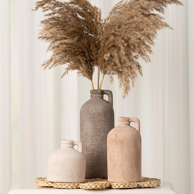 Ceramic Vase Home Table Decor - Flower Vase Set of 3 Living Room Kitchen Decorations Farmhouse Modern Rustic Vases Decorative Centerpiece for Shelf Bedroom Office Bathroom Dining Coffee Desk - Image 8