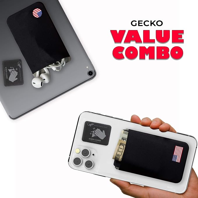 Phone Wallet - Adhesive Card Holder - Cell Phone Pouch - Stick on Lycra Pocket by Gecko - Carry Credit Cards and Cash - Image 2
