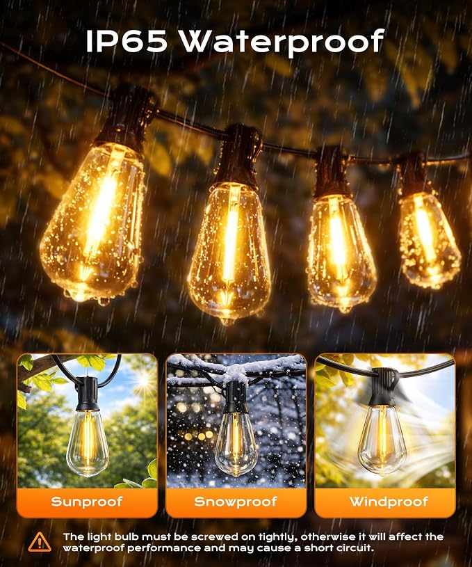 Outdoor String Lights, 50FT Patio Lights for Outside, Smart App & Remote Control with Timer, Dimmable with 4 Scene Modes, Warm White Waterproof LED Bulbs for Garden, Yard and Backyard Decor - Image 6