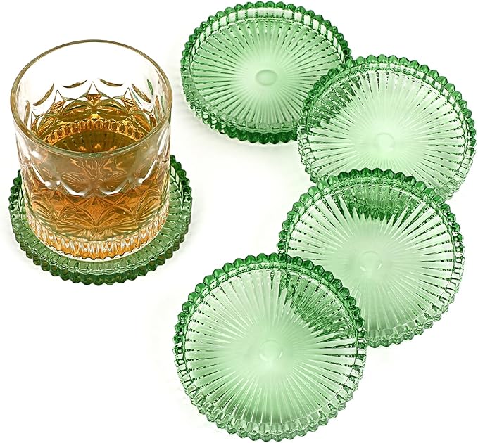 Modern Clear Coaster Set of 5- Glass Coasters for Drinks Crystal Coasters Round Cup Coaster Coffee Table Decor for Office, Kitchen, Bar, Dining Room, Living Room, Patio(Clear Green) by Unknown