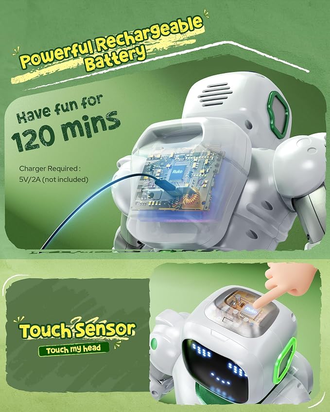 Ruko 1088 Large Remote Control Robot Toys for Kids, Birthday Gift, Green | STEM Programmable Remote Control Robot, Electronics Educational Gifts for Boys & Girls 4 5 6 7 8 9 Year Old - Image 5
