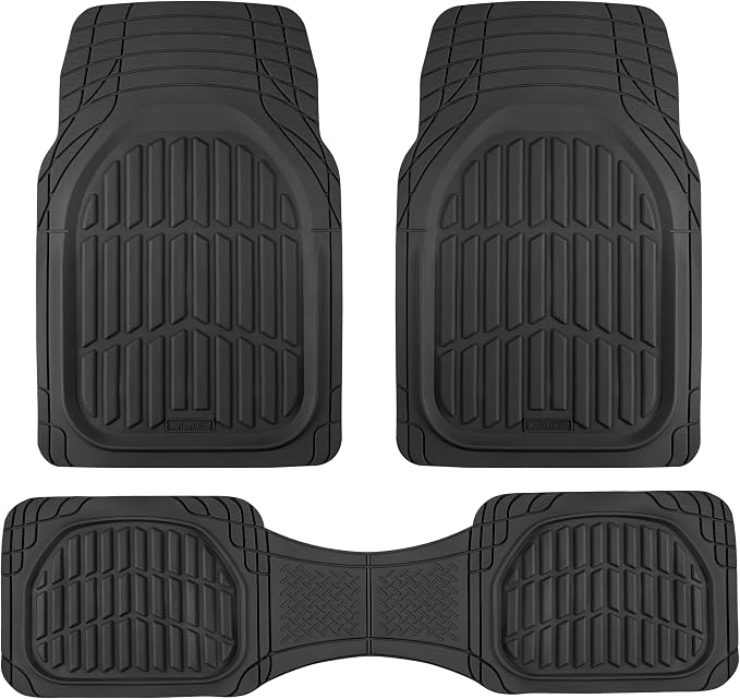 Motor Trend FlexTough LITE Rubber Car Mats Full Set - All Weather Floor Mats for Cars & SUVs - Automotive Waterproof Black Car Floor Mats for Cars Interior Accessories Universal Trim-to-Fit by MotorTrend