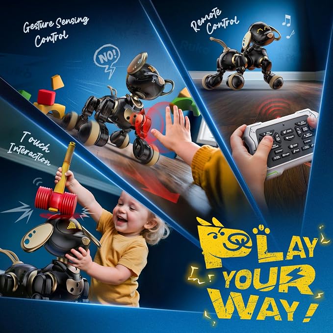 Ruko 18011 Robot Dog Toy, Smart Interactive Puppy with 30+ LED Faces | Remote and Gesture Control, Programmable Interactive Electronic Robot Pet for Kids Ages 3–8, Black & Gold - Image 5
