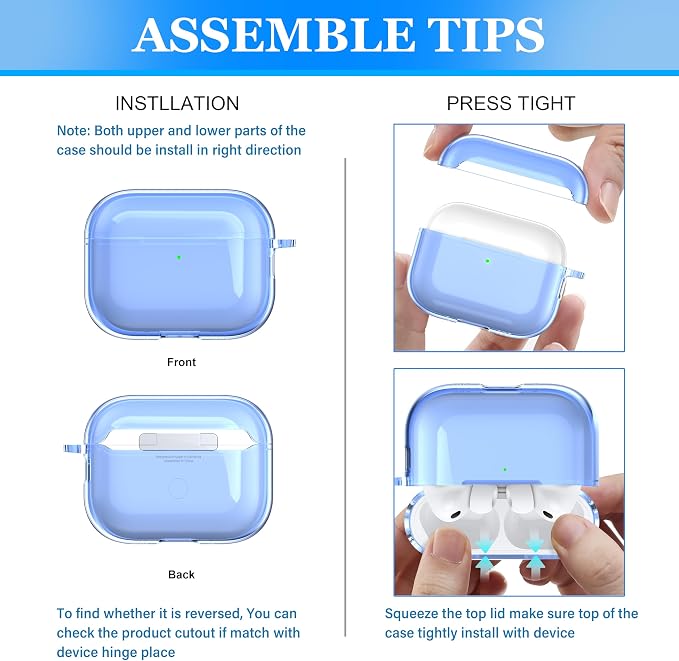 for AirPods Pro 3 Clear Case 2025, Military-Grade Shockproof, Soft TPU Highly Transparent Anti-Yellowing for AirPods Pro 3 Case with Cleaning Kit & Cute Round Buckle, Clear Blue - Image 4