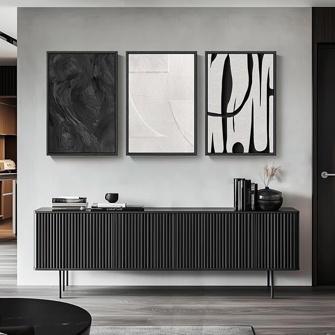 Large Framed Black and White Abstract Wall Art for Living Room, 3 Piece Canvas Prints Paintings Artwork for Walls, Modern Minimalist Pictures for Hallway Stair Office Wall Decor -Total Size 30x60 Inch - Image 4