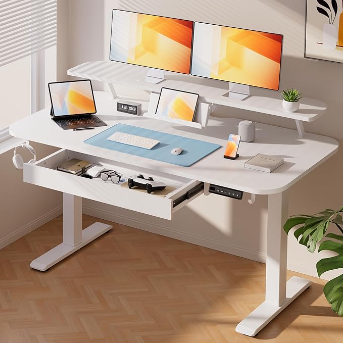 COMHOMA Electric Standing Desk with Drawers, 48 x 24'' Sit Stand up Desk with Monitor Stand, Laptop Stand, Height Adjustable Ergonomic Home Office Computer Desk with Memory Preset Controller by ComHoma