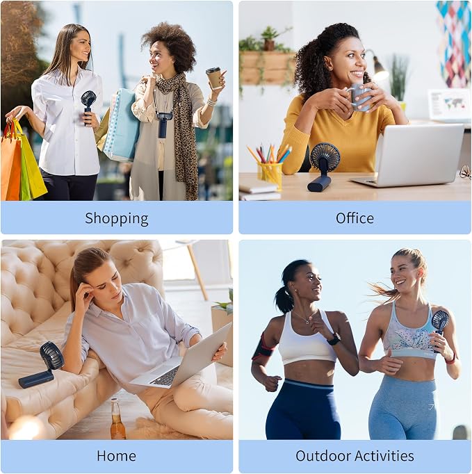 Portable Handheld Fan, USB Rechargeable Foldable Mini Personal Fan, 5200mAh, 180 Adjustable, 6 Speed Wind, 3 IN 1 Hand Cooling Desk Fan with LED Display for Home Office School Outdoor Travel, Blue - Image 7