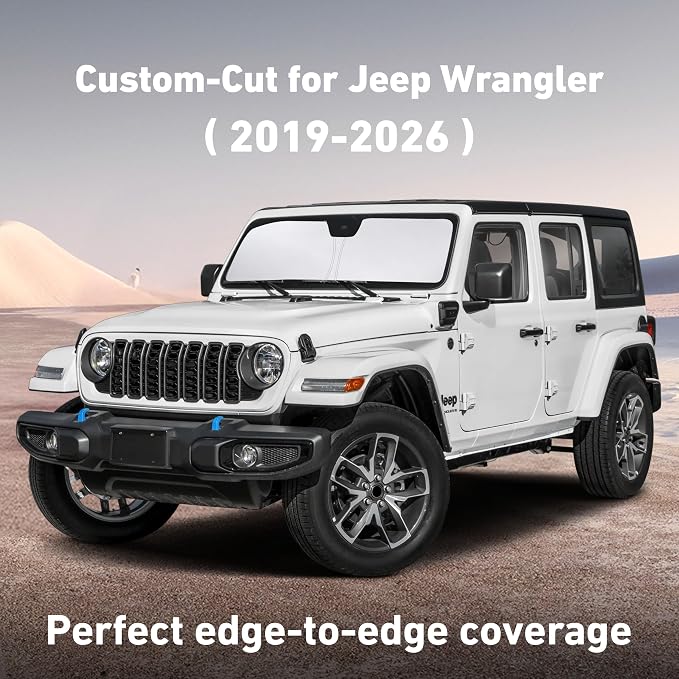 EcoNour Windshield Sunshade Compatible for Jeep Wrangler 2019-2024 2025 2026, Sun Visor for Front Windshield & Window Sun Shade Cover, UV Heat Blocker & Protector, Car Accessories - Image 2