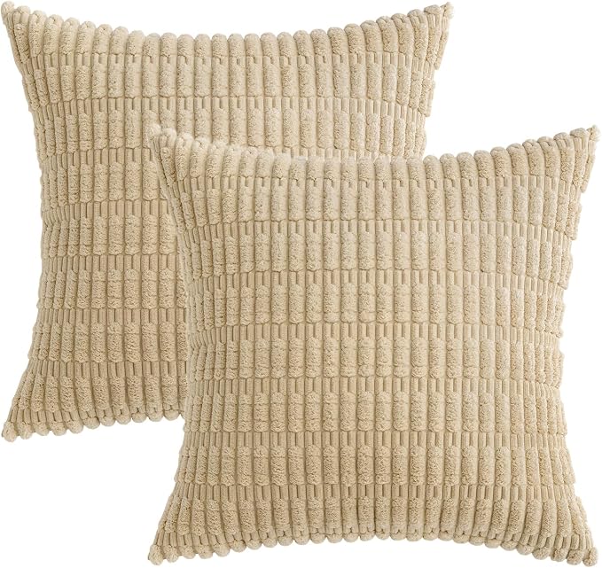 MIULEE Pack of 2 Corduroy Decorative Throw Pillow Covers 16x16 Inch Soft Boho Striped Pillow Covers Modern Farmhouse Home Decor for Sofa Living Room Couch Bed Tan - Image 6